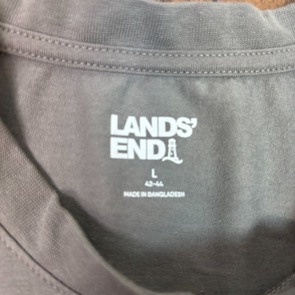 Lands End Shirt Large Henley Gray Stretch Cotton Long Sleeve Casual Men's - Picture 12 of 13